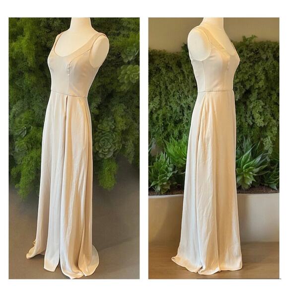 Satin Scoop Neck Formal Maxi Dress With Crepe Low Back By David’s Bridal - Picture 2 of 11